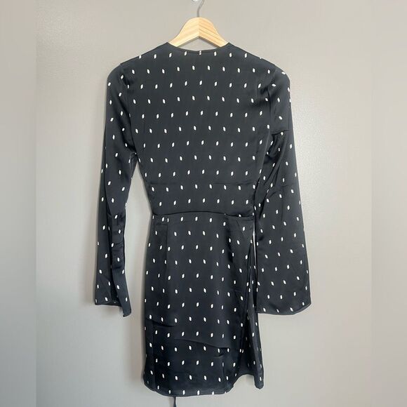 H & M printed satin long sleeve mini wrap dress cocktail holiday party office - Picture 6 of 6